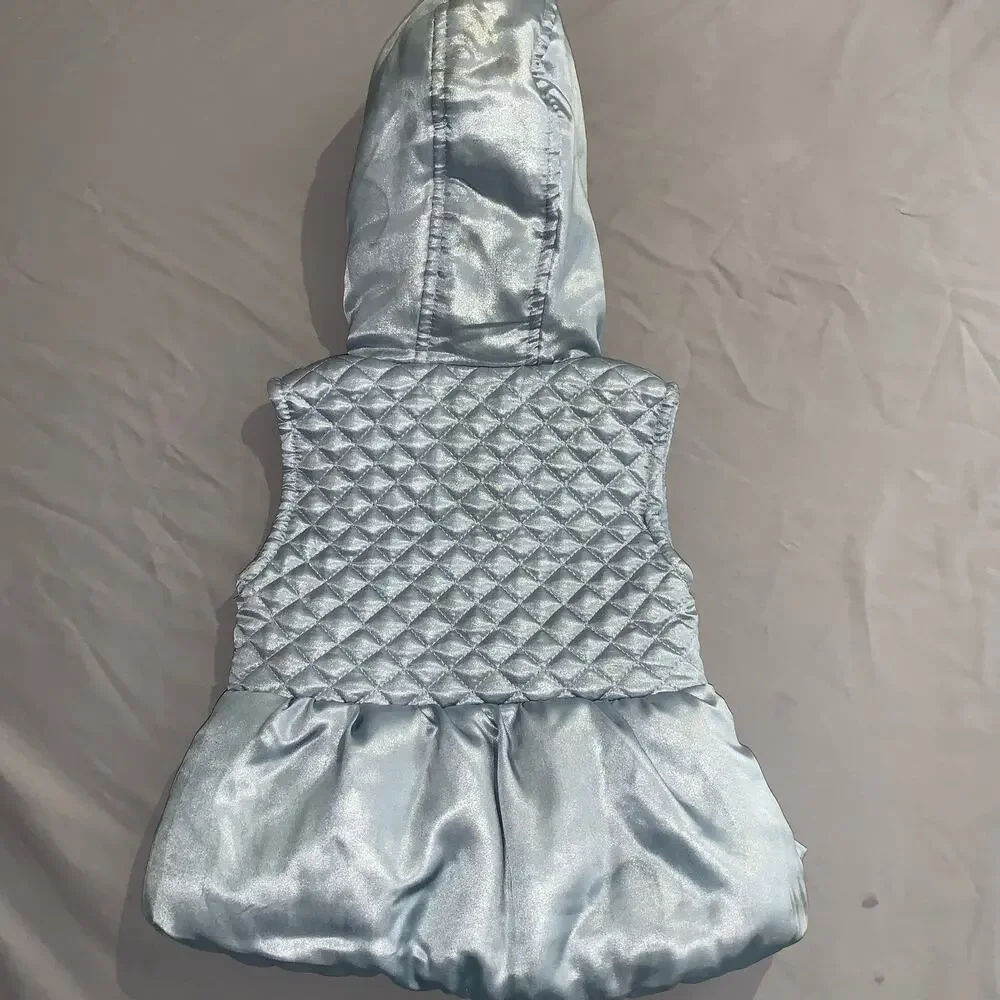 Little Lass Baby Girls Metallic Quilted Hooded Vest – Size 18M – Faux Fur Hood